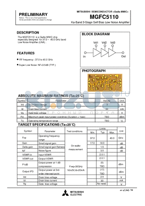 MGFC5110 datasheet - Ka-Band 3-Stage Self Bias Low Noise Amplifier