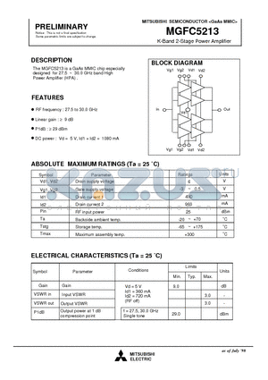 MGFC5213 datasheet - K-Band 2-Stage Power Amplifier