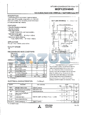 MGFK25V4045 datasheet - 14.0-14.5GHz BAND 0.3W INTERNALLY MATCHED GaAs FET