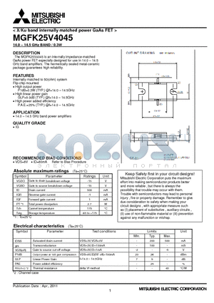 MGFK25V4045_11 datasheet - X/Ku band internally matched power GaAs FET