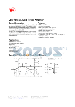 LM386M-1 datasheet - Low Voltage Adio Power Amplifier