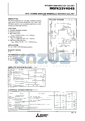 MGFK33V4045_97 datasheet - 14.0-14.5GHz BAND 2W INTERNALLY MATCHED GaAs FET