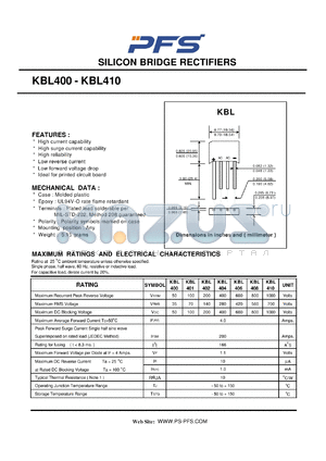 KBL400 datasheet - SILICON BRIDGE RECTIFIERS