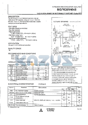 MGFK35V4045_03 datasheet - 14.0-14.5GHz BAND 3W INTERNALLY MATCHED GaAs FET