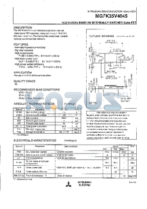 MGFK35V4045 datasheet - 14.0-14.5GHz BAND 3W INTERNALLY MATCHED GaAs FET