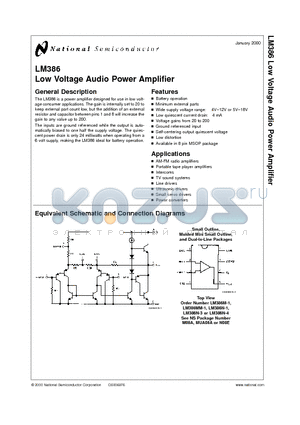 LM386N-1 datasheet - Low Voltage Audio Power Amplifier