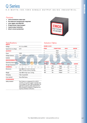 Q09-5 datasheet - 0.5 WATTS - 100 - 10KV SINGLE OUTPUT DC/DC INDUSTRIAL