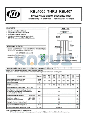 KBL4005 datasheet - SINGLE PHASE SILICON BRIDGE RECTIFIER