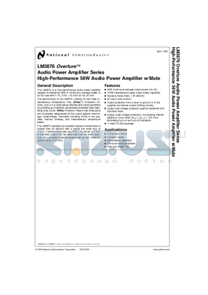 LM3876T datasheet - LM3876 Overture Audio Power Amplifier Series High-Performance 56W Audio Power Amplifier w/Mute