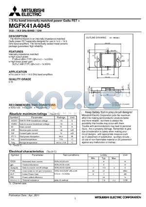 MGFK41A4045 datasheet - 14.0-14.5 GHz BAND / 12W