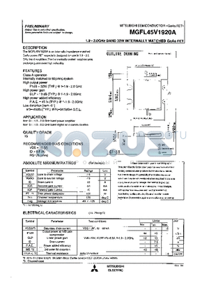 MGFL45V1920A datasheet - 1.9-2.0GHz BAND 32W INTERNALLY MATCHD GaAs FET