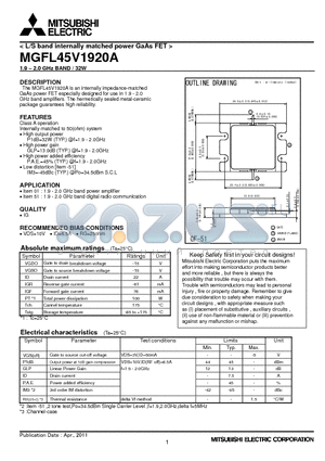 MGFL45V1920A datasheet - 1.9-2.0 GHz BAND / 32W