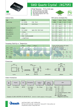 Q10.0-JXG75P2-12-30 datasheet - SMD Quartz Crystal