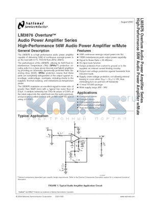 LM3876_00 datasheet - Audio Power Amplifier Series High-Performance 56W Audio Power Amplifier w/Mute