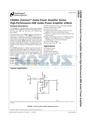 LM3886_03 datasheet - Overture TM Audio Power Amplifier Series High-Performance 68W Audio Power Amplifier w/Mute