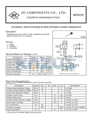 MPSH10 datasheet - TECHNICAL SPECIFICATIONS OF NPN EPITAXIAL PLANAR TRANSISTOR