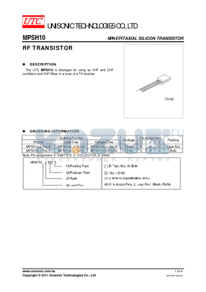 MPSH10L-X-T92-B datasheet - RF TRANSISTOR