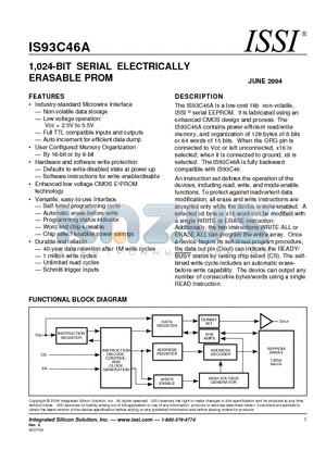 IS93C46A-3GLI datasheet - 1,024-BIT SERIAL ELECTRICALLY ERASABLE PROM