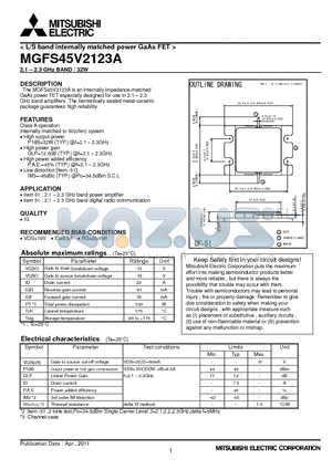 MGFS45V2123A datasheet - 2.1-2.3 GHz BAND / 32W