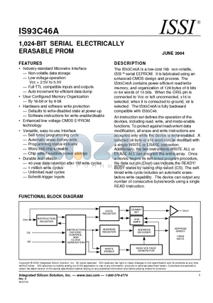 IS93C46A-3GR datasheet - 1,024-BIT SERIAL ELECTRICALLY ERASABLE PROM