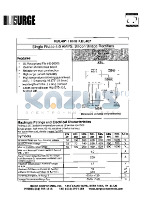 KBL403 datasheet - Single Phase 4.0 AMPS. Silicon Bridge Rectifiers