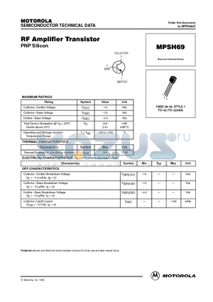 MPSH69 datasheet - RF Amplifier Transistor
