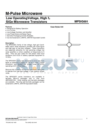MPSIG001 datasheet - Low OperatingVoltage, High fT SiGe Microwave Transistors