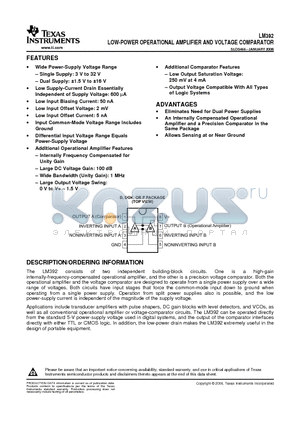 LM392DGKTG4 datasheet - LOW-POWER OPERATIONAL AMPLIFIER AND VOLTAGE COMPARATOR