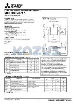 MGFX39V0717 datasheet - 10.7-11.7 GHz BAND / 8W
