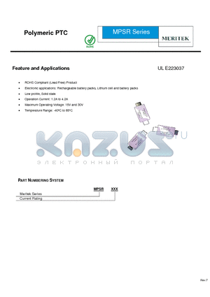 MPSR datasheet - Polymeric PTC