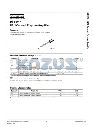 MPSW01 datasheet - NPN General Purpose Amplifier