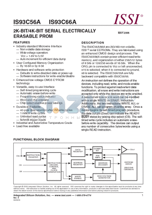 IS93C56A-3PI datasheet - 2K-BIT/4K-BIT SERIAL ELECTRICALLY ERASABLE PROM