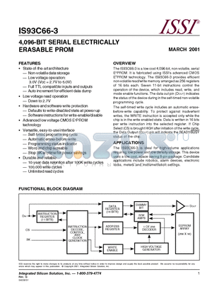 IS93C66-3 datasheet - 4,096-BIT SERIAL ELECTRICALLY ERASABLE PROM