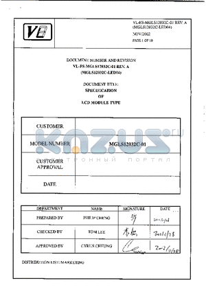 MGLS12032C-01 datasheet - SPECIFICATION OF LCD MODULE TYPE