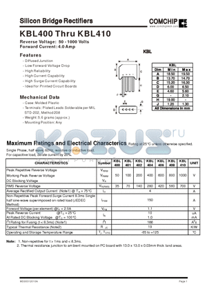 KBL406 datasheet - Silicon Bridge Rectifiers