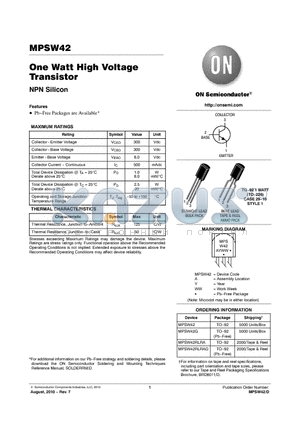 MPSW42RLRA datasheet - One Watt High Voltage Transistor
