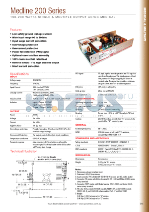 OBN01210 datasheet - 150-200 WATTS SINGLE & MULTIPLE OUTPUT AC/DC MEDICAL