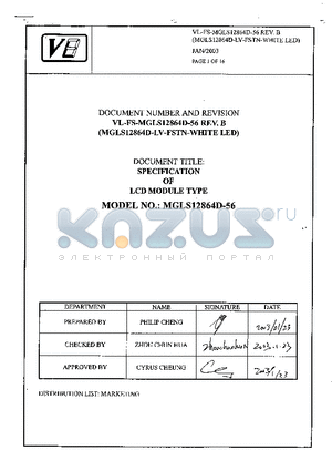 MGLS12864D-LV-FSTN-WHITE datasheet - SPECIFICATION OF LCD MODULE TYPE