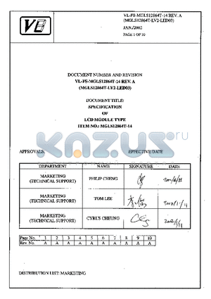 MGLS12864T-LV2-LED03 datasheet - SPECIFICATION OF LCD MODULE TYPE