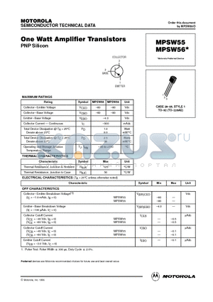 MPSW55 datasheet - One Watt Amplifier Transistors