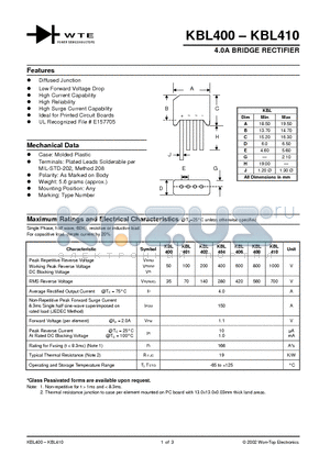 KBL408 datasheet - 4.0A BRIDGE RECTIFIER