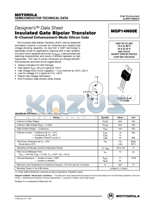 MGP14N60E datasheet - Insulated Gate Bipolar Transistor