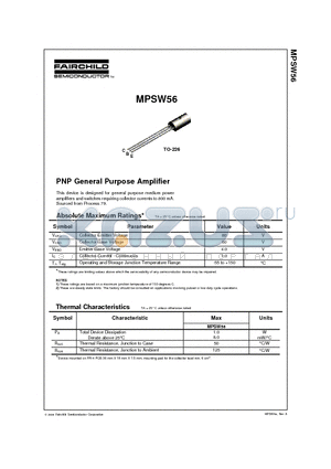 MPSW56 datasheet - PNP General Purpose Amplifier