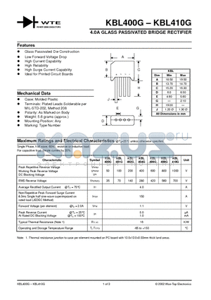 KBL408G datasheet - 4.0A GLASS PASSIVATED BRIDGE RECTIFIER