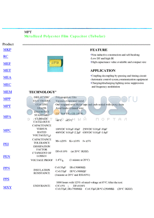 MPT datasheet - Metallized Polyester Film Capacitor (Tubular)