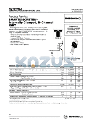 MGP20N14CL datasheet - Internally Clamped, N-Channel IGBT