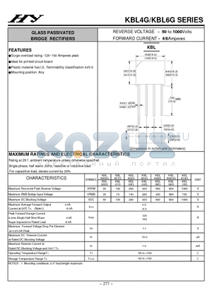 KBL602G datasheet - GLASS PASSIVATED BRIDGE RECTIFIERS