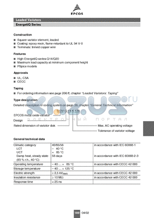 Q14K250 datasheet - Leaded Varistors EnergetiQ Series