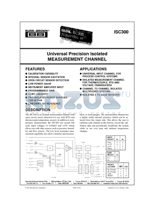 ISC300 datasheet - Universal Precision Isolated MEASUREMENT CHANNEL