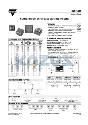ISC1008ER100M datasheet - Surface Mount Wirewound Shielded Inductor